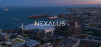 Nexalus text with city background