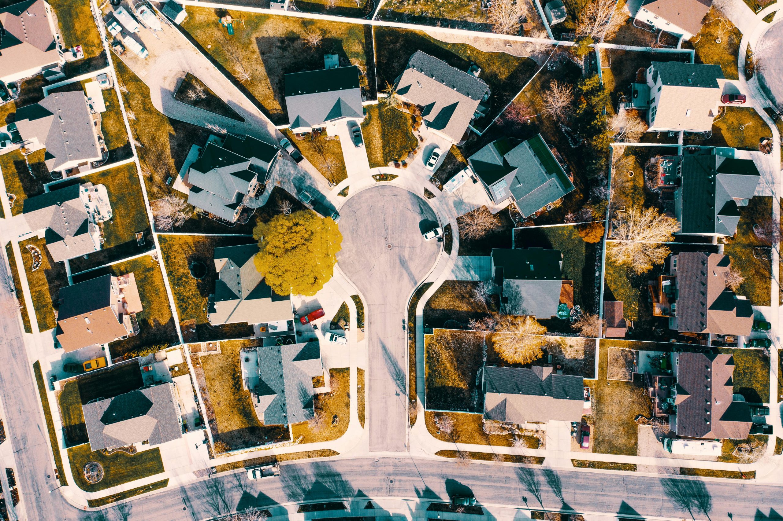 Top down shot of homes