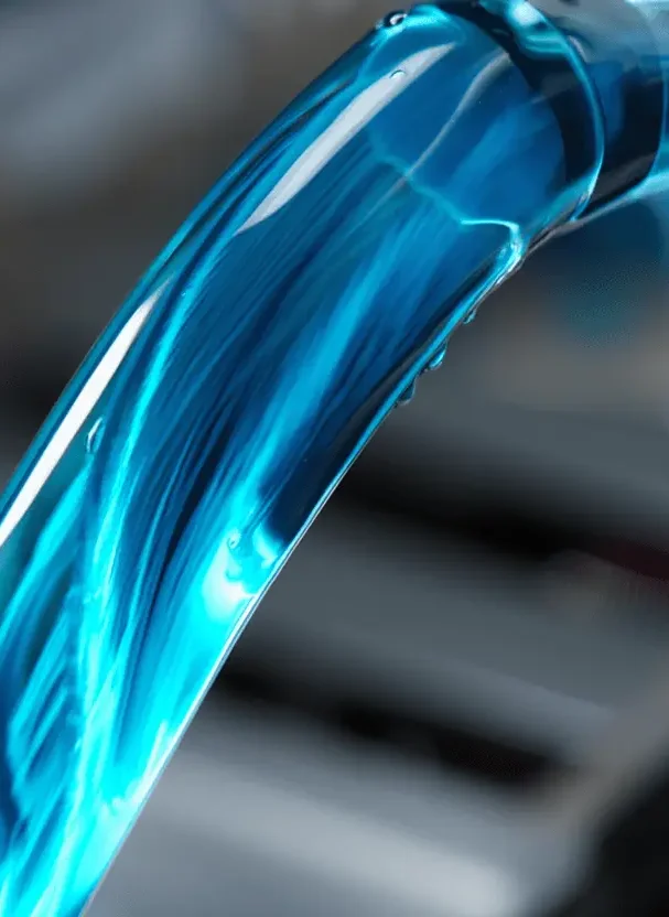Blue cooling liquid in a clear tube