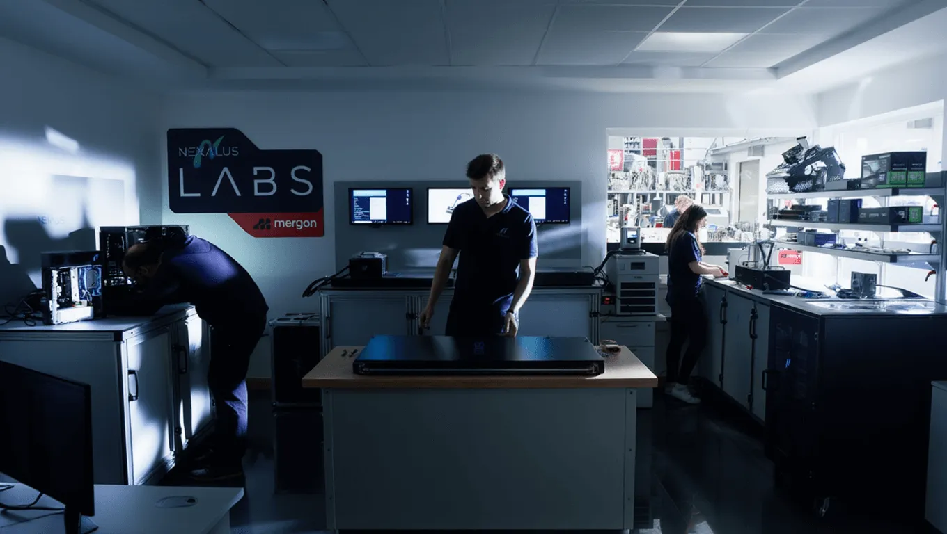 A view in the nexalus lab with the main lights off