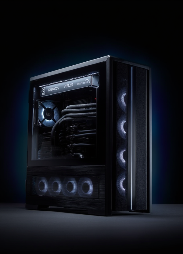 A The 8Pack Supernova MK3 - AMD Ryzen Threadripper Pro Extreme PC in a dark room