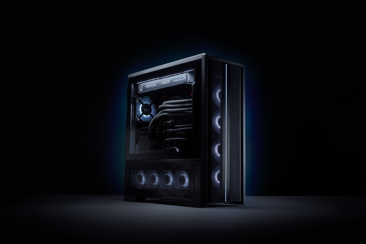 A The 8Pack Supernova MK3 - AMD Ryzen Threadripper Pro Extreme PC in a dark room